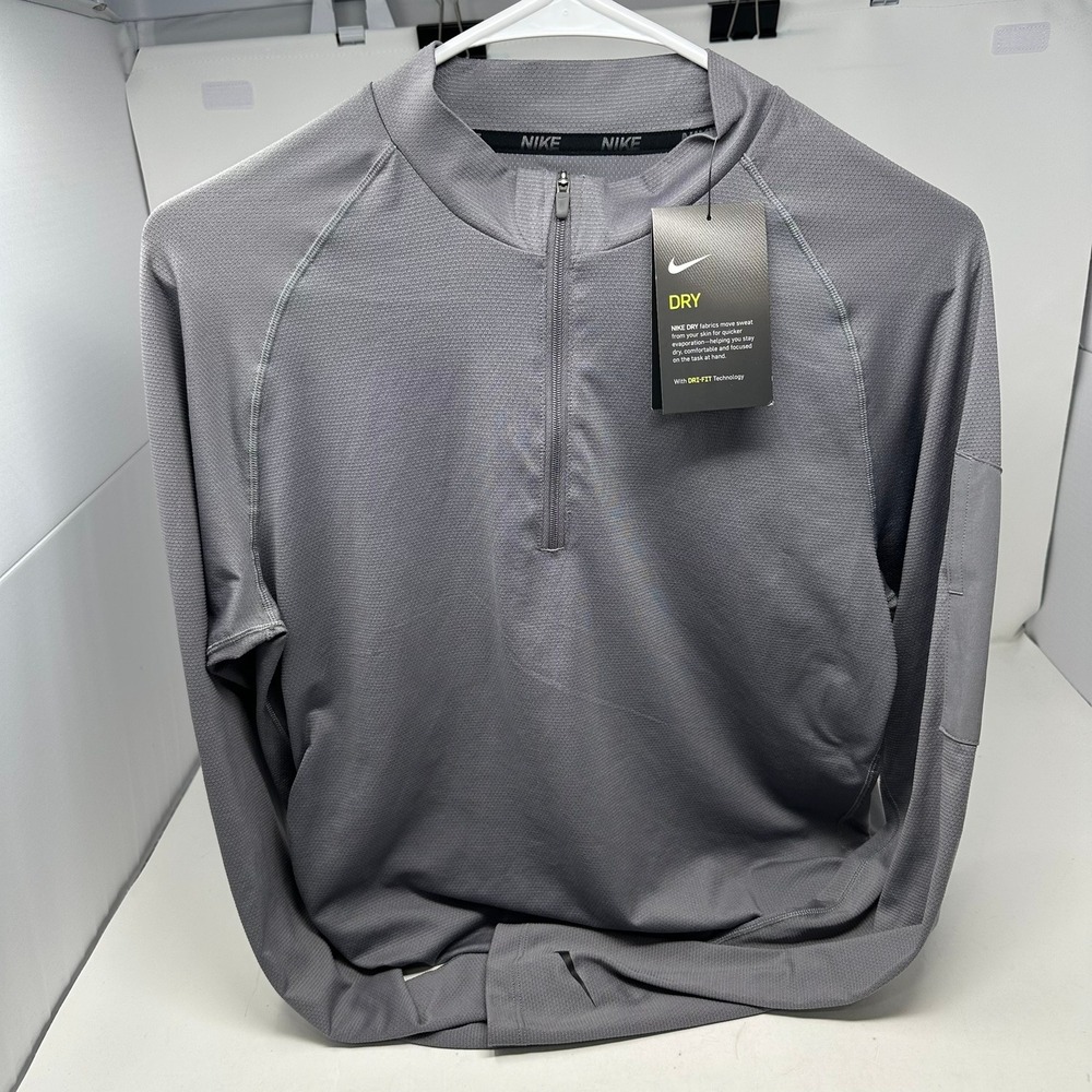 Nike 1/4 Zip Pullover Men S Grey Dri-FIT AA1589-036 Long Sleeve Training Top